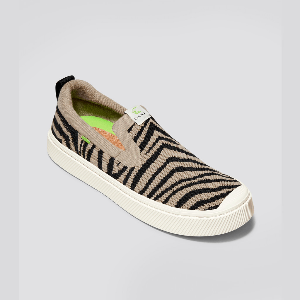 Cariuma Low Top Bamboo Weave Knit Vegan IBI Slip-On Damen Zebra Print | APK951740